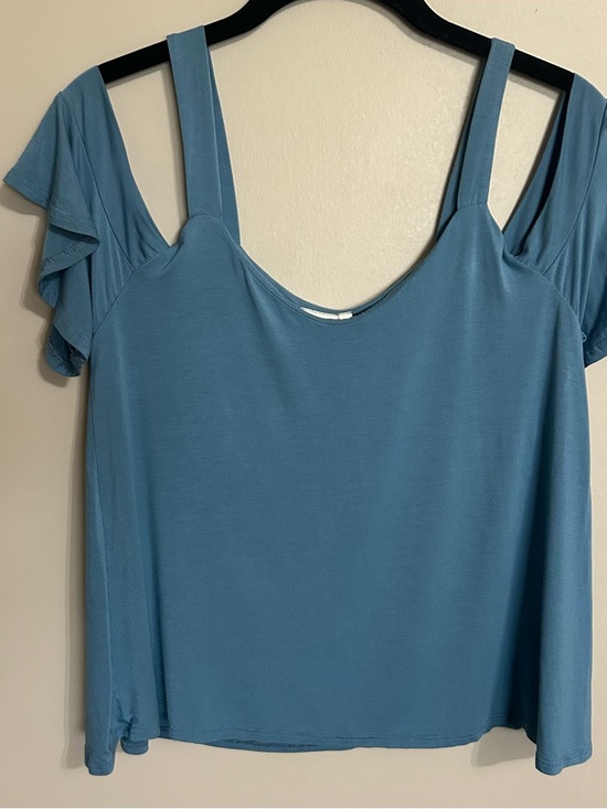 Good Luck Gem Tops - Good Luck Gem Dusty Blue Cold-Shoulder Tank